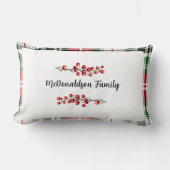 家族の名前クリスマスヴィンテージギフトplaid赤グリーン ランバークッション (正面)