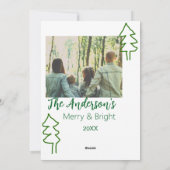家族の名前グリーンクリスマスツリーの写真モダン シーズンカード (裏面)