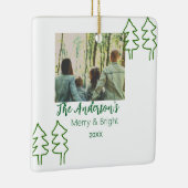 家族の名前グリーンクリスマスツリーの写真モダン セラミックオーナメント (右)