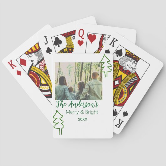 家族の名前グリーンクリスマスツリーの写真モダン トランプ (裏面)