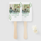 家族の名前グリーンクリスマスツリーの写真モダン ハンドファン (正面&裏面)