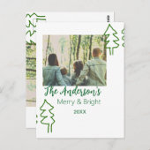 家族の名前グリーンクリスマスツリーの写真モダン ポストカード (正面/裏面)