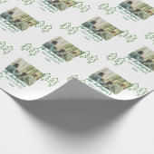 家族の名前グリーンクリスマスツリーの写真モダン ラッピングペーパー (角)