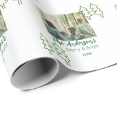 家族の名前グリーンクリスマスツリーの写真モダン ラッピングペーパー (ロールコーナー)