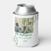 家族の名前グリーンクリスマスツリーの写真モダン 缶クーラー (缶正面)
