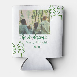 家族の名前グリーンクリスマスツリーの写真モダン 缶クーラー