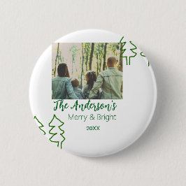 家族の名前グリーンクリスマスツリーの写真モダン 缶バッジ