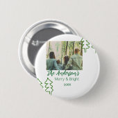 家族の名前グリーンクリスマスツリーの写真モダン 缶バッジ (正面&裏面)