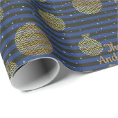 家族の名前ネイビーコンテンポラリーブラック金ゴールドクリスマス ラッピングペーパー (ロールコーナー)