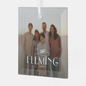 家族の名前パーソナライズされた写真クリスマス飾り ガラスオーナメント (正面左)