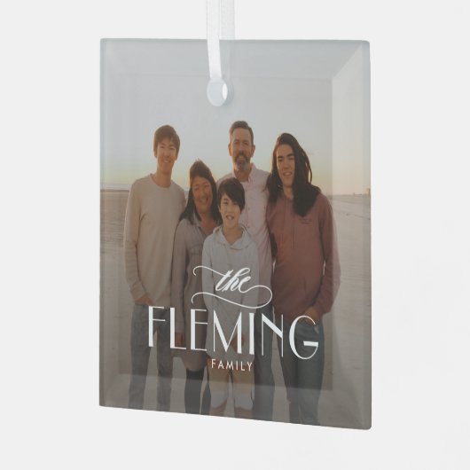 家族の名前パーソナライズされた写真クリスマス飾り ガラスオーナメント (正面左)