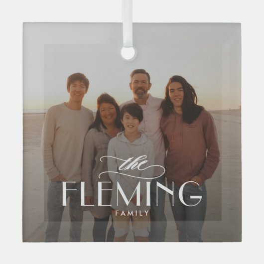 家族の名前パーソナライズされた写真クリスマス飾り ガラスオーナメント (正面)