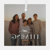 家族の名前パーソナライズされた写真クリスマス飾り ガラスオーナメント (裏面)