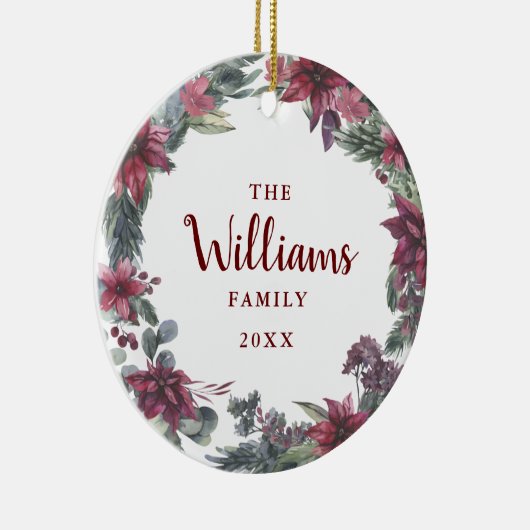家族の名前フォトクリスマスクリスマスフローラ休日 セラミックオーナメント (右)