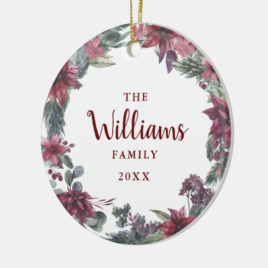 家族の名前フォトクリスマスクリスマスフローラ休日 セラミックオーナメント (左)