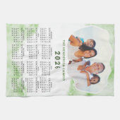 家族の名前フォトグリーンホワイト2025カレンダー キッチンタオル (横)