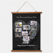 家族の名前フォトコラージュ |ファミリーツリーハート 吊り下げ型タペストリー (正面)