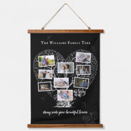 家族の名前フォトコラージュ |ファミリーツリーハート 吊り下げ型タペストリー