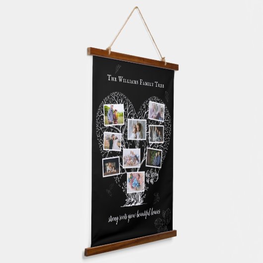 家族の名前フォトコラージュ |ファミリーツリーハート 吊り下げ型タペストリー (傾斜あり)