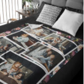 家族の名前フォトコラージュ |黒のフローラ フリースブランケット