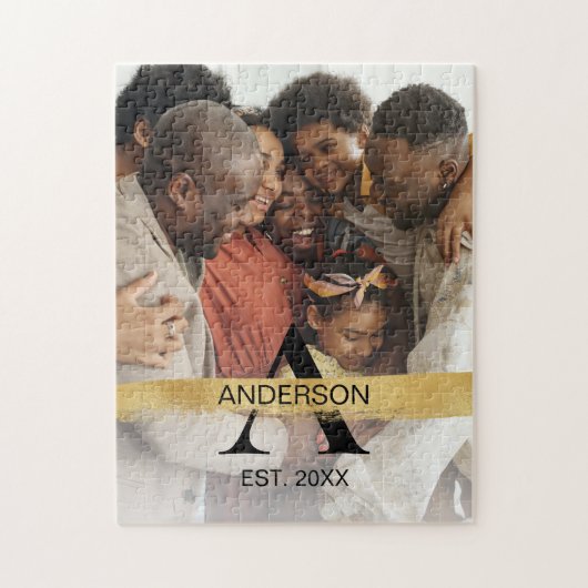 家族の名前フォトモノグラムの金ゴールド ジグソーパズル (縦)