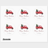 家族の名前レッドトラック雪だるまクリスマスツリー ラウンドシール (シート)