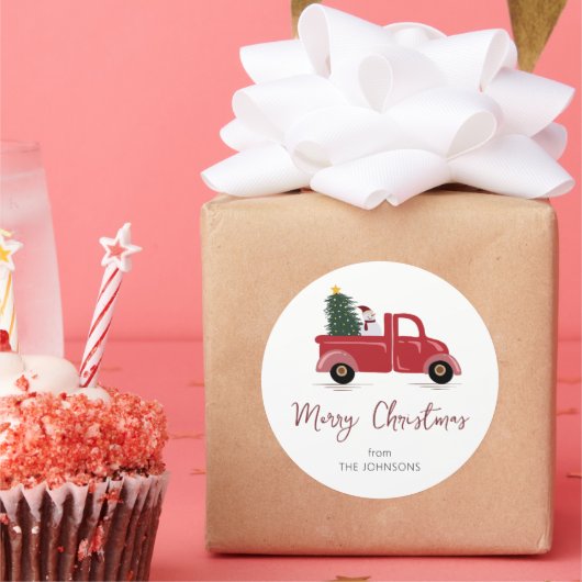 家族の名前レッドトラック雪だるまクリスマスツリー ラウンドシール (パーティー)