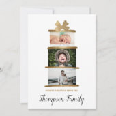 家族の名前写真ギフト贈り物おじぎ金ゴールドクリスマス シーズンカード (正面)