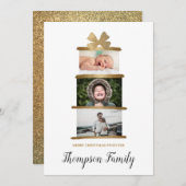 家族の名前写真ギフト贈り物おじぎ金ゴールドクリスマス シーズンカード (正面/裏面)