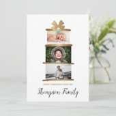 家族の名前写真ギフト贈り物おじぎ金ゴールドクリスマス シーズンカード (スタンド正面)