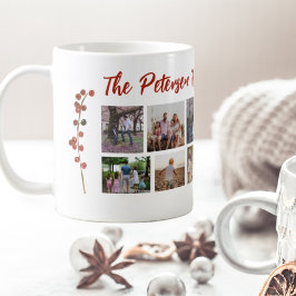 家族の名前10写真コラージメリークリスマス コーヒーマグカップ
