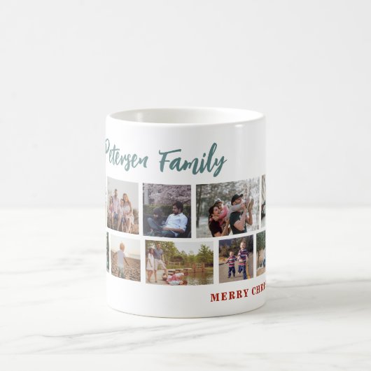 家族の名前10写真コラージメリークリスマス コーヒーマグカップ (中央)
