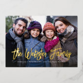 家族の名前2つの写真赤いクリスマス 箔シーズンカード (正面)