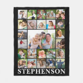 家族の名前25フォトコラージブラック フリースブランケット (正面)