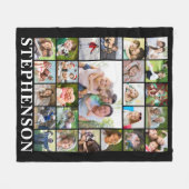 家族の名前25フォトコラージブラック フリースブランケット (正面(横))