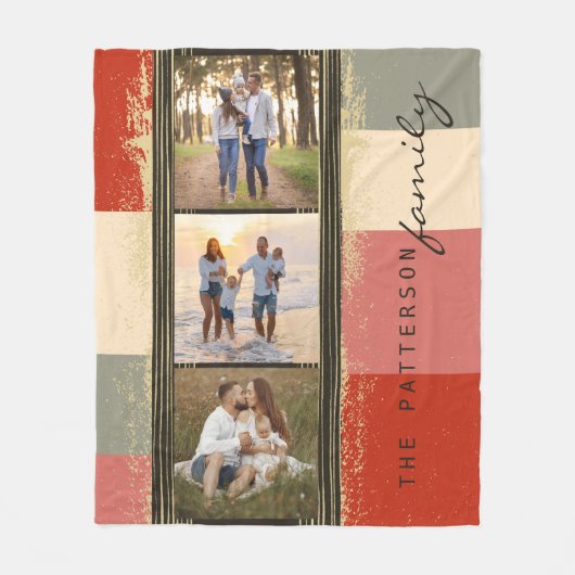 家族の名前3フォトコラージュ素朴抽象芸術 フリースブランケット (正面)
