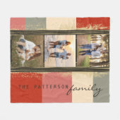 家族の名前3フォトコラージュ素朴抽象芸術 フリースブランケット (正面(横))