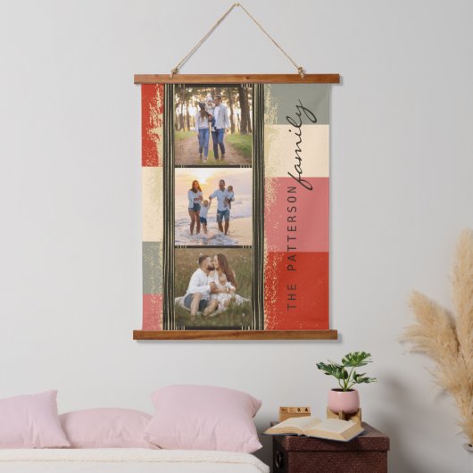 家族の名前3フォトコラージュ素朴抽象芸術 吊り下げ型タペストリー (寝室)
