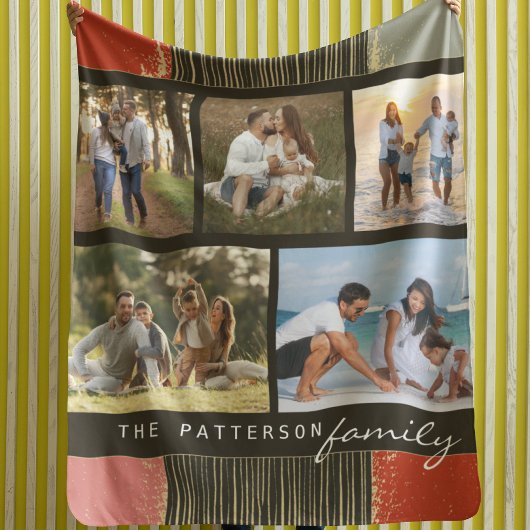 家族の名前5フォトコラージュ素朴抽象芸術 シェルパブランケット