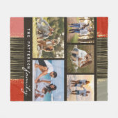 家族の名前5フォトコラージュ素朴抽象芸術 フリースブランケット (正面(横))