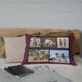 家族の名前5フォトコラージュ赤いプレイドモダン アクセントクッション