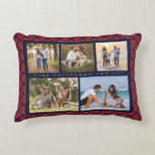 家族の名前5フォトコラージュ赤いプレイドモダン アクセントクッション (正面)