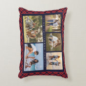 家族の名前5フォトコラージュ赤いプレイドモダン アクセントクッション (正面(垂直))