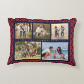 家族の名前5フォトコラージュ赤いプレイドモダン アクセントクッション (裏面)
