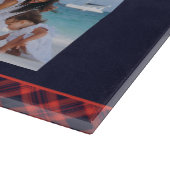 家族の名前5フォトコラージュ赤いプレイドモダン カッティングボード (角)