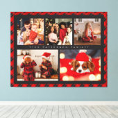 家族の名前5フォトコラージュ赤いプレイドモダン キャンバスプリント (インサイチュ (ウッドフロア))