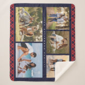 家族の名前5フォトコラージュ赤いプレイドモダン シェルパブランケット (正面)