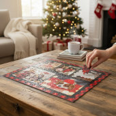 家族の名前5フォトコラージュ赤いプレイドモダン ジグソーパズル