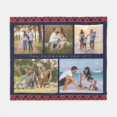 家族の名前5フォトコラージュ赤いプレイドモダン フリースブランケット (正面(横))