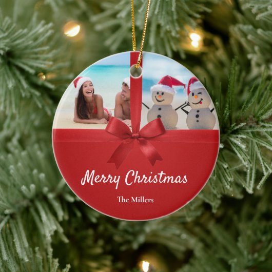 家族の名前 ビーチ 写真 クリスマス オーナメント (ツリー)